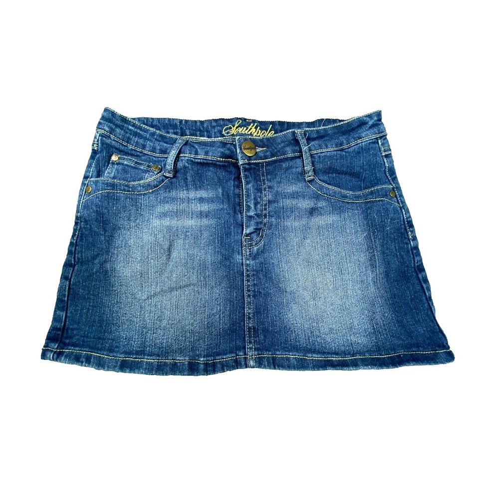 Southpole Blue Denim Mini Skirt Women's 11‎ Y2K Studded Pocket Jean Whiskering
